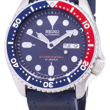 Seiko Automatik SKX009J1 LS13 Diver 200M dunkel blau Leder Armband Herrenuhr
