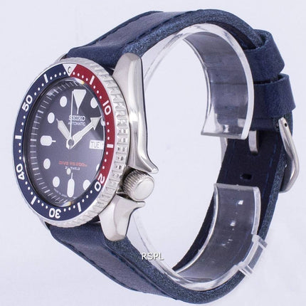 Seiko Automatik SKX009J1 LS13 Diver 200M dunkel blau Leder Armband Herrenuhr