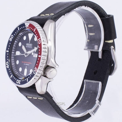 Seiko Automatik SKX009J1-LS14 Diver 200M Japan hergestellt aus schwarzem Leder Armband Herrenuhr