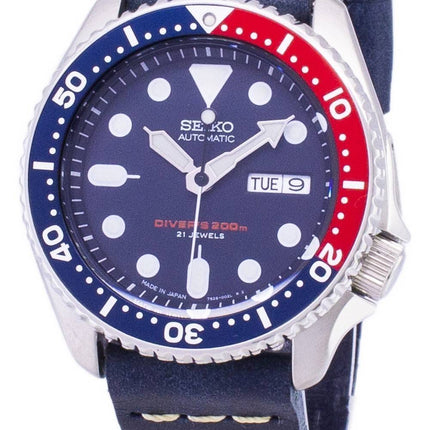 Seiko Automatik SKX009J1-LS15 Diver 200M dunkel blau Leder Armband Herrenuhr