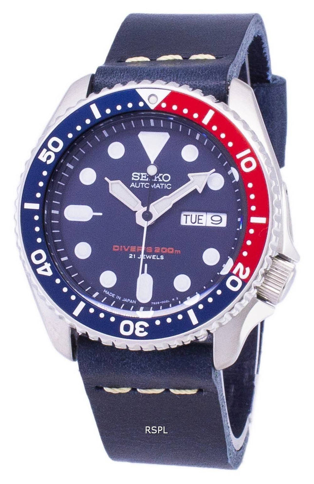 Seiko Automatik SKX009J1-LS15 Diver 200M dunkel blau Leder Armband Herrenuhr