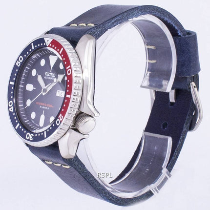 Seiko Automatik SKX009J1-LS15 Diver 200M dunkel blau Leder Armband Herrenuhr