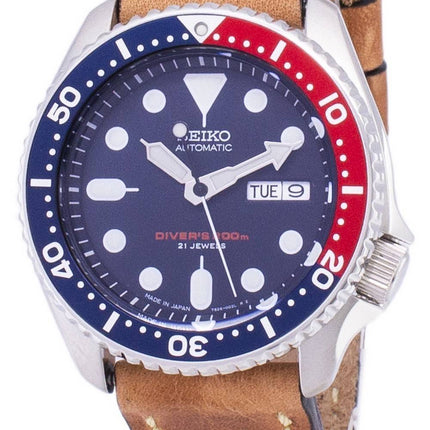 Seiko Automatik SKX009J1-LS17 Diver 200M Japan machte braun Leder Armband Herrenuhr