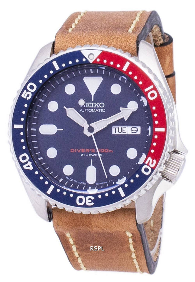 Seiko Automatik SKX009J1-LS17 Diver 200M Japan machte braun Leder Armband Herrenuhr