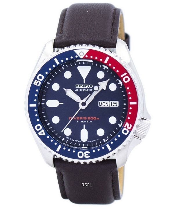 Seiko Automatik Diver Verhältnis dunkelbraunes Leder SKX009J1-LS11 200M Herrenuhr
