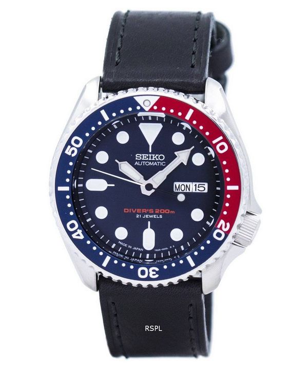 Seiko Automatik Diver Verhältnis aus schwarzem Leder SKX009J1-LS8 200M Herrenuhr