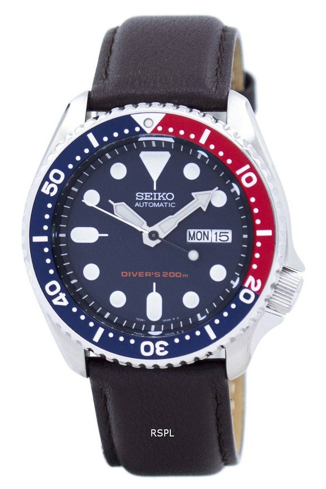 Seiko Automatik Diver 200M Verhältnis dunkelbraunes Leder SKX009K1-LS11 Herrenuhr