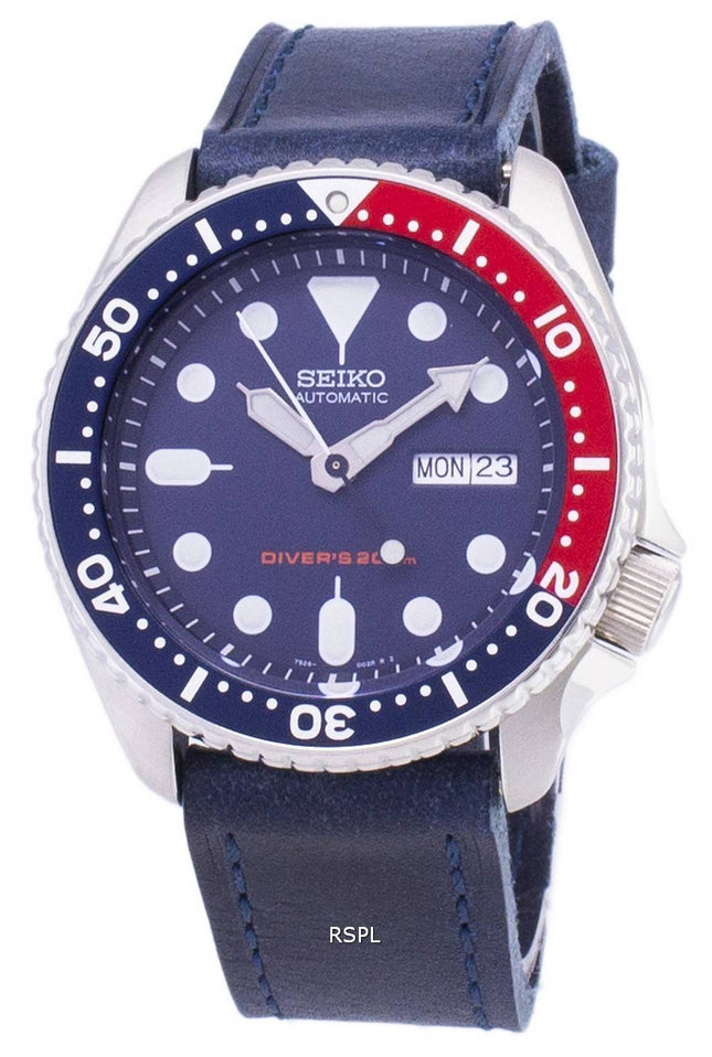 Seiko Automatik SKX009K1 LS13 Diver 200M dunkel blau Leder Armband Herrenuhr
