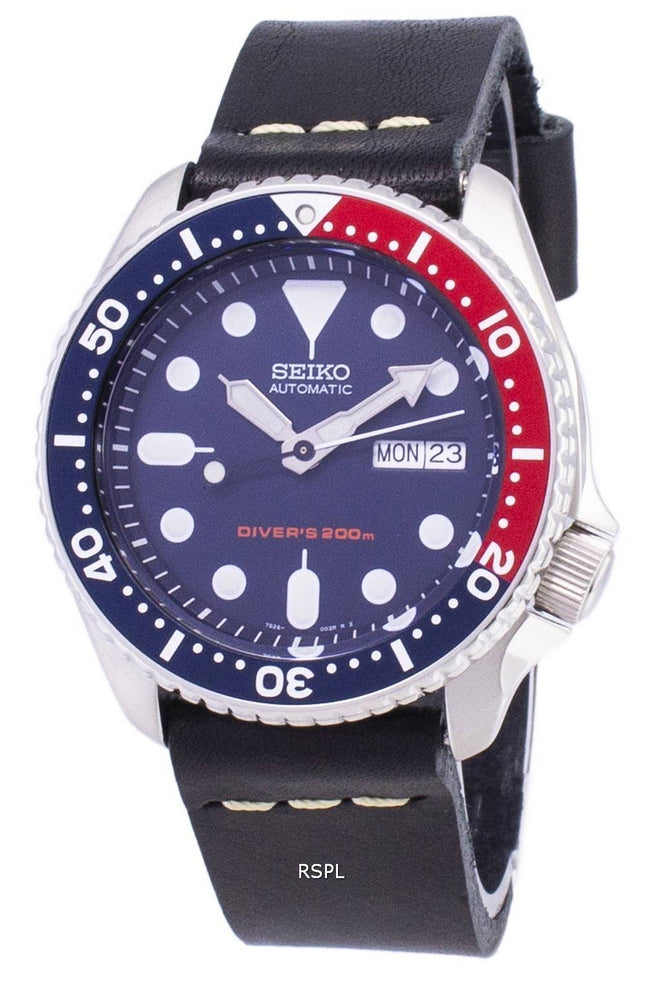 Seiko Automatik SKX009K1-LS14 Diver 200M schwarzes Leder Armband Herrenuhr