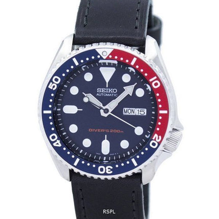 Seiko Automatik Diver 200M Verhältnis aus schwarzem Leder SKX009K1-LS8 Herrenuhr