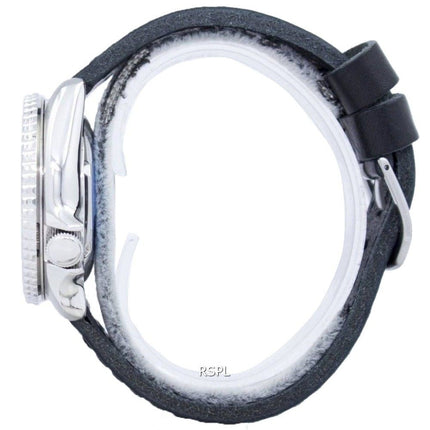 Seiko Automatik Diver 200M Verhältnis aus schwarzem Leder SKX009K1-LS8 Herrenuhr