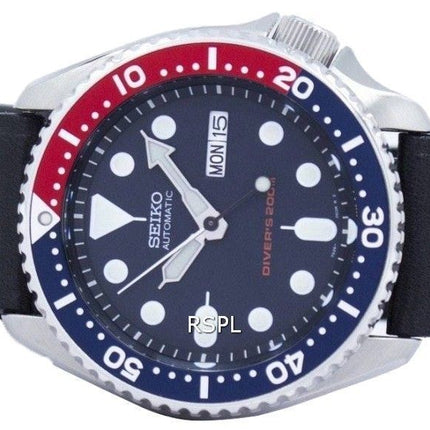 Seiko Automatik Diver 200M Verhältnis aus schwarzem Leder SKX009K1-LS8 Herrenuhr