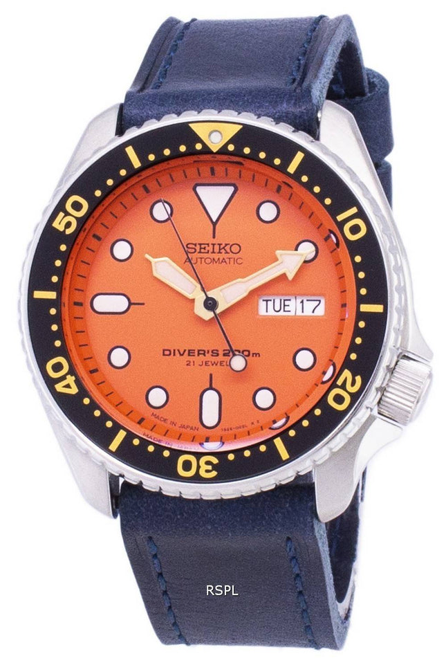 Seiko Automatik SKX011J1 LS13 Diver 200M dunkel blau Leder Armband Herrenuhr