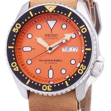Seiko Automatik SKX011J1-LS18 Diver 200M Japan machte braun Leder Armband Herrenuhr