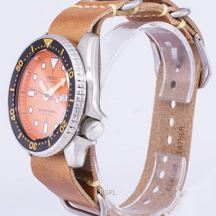 Seiko Automatik SKX011J1-LS18 Diver 200M Japan machte braun Leder Armband Herrenuhr