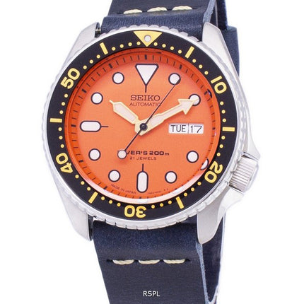 Seiko Automatik SKX011J1-LS15 Diver 200M dunkel blau Leder Armband Herrenuhr