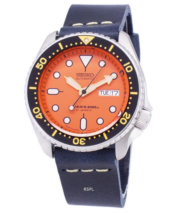 Seiko Automatik SKX011J1-LS15 Diver 200M dunkel blau Leder Armband Herrenuhr