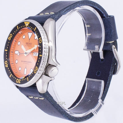 Seiko Automatik SKX011J1-LS15 Diver 200M dunkel blau Leder Armband Herrenuhr