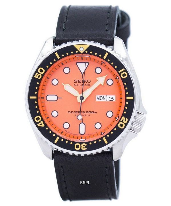 Seiko Automatik Diver Verhältnis aus schwarzem Leder SKX011J1-LS8 200M Herrenuhr
