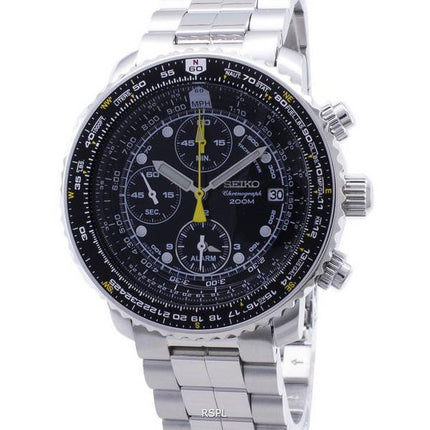 Generalüberholte Seiko Flightmaster SNA411 SNA411P1 SNA411P Pilotenuhr mit Alarm und Chronograph für Herren