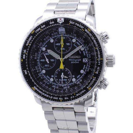 Generalüberholte Seiko Flightmaster SNA411 SNA411P1 SNA411P Pilotenuhr mit Alarm und Chronograph für Herren