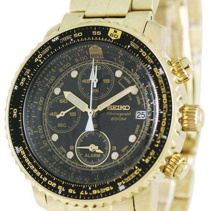 Generalüberholte Seiko Flight Alarm Chronograph Pilot's SNA414 SNA414P1 SNA414P Herrenuhr