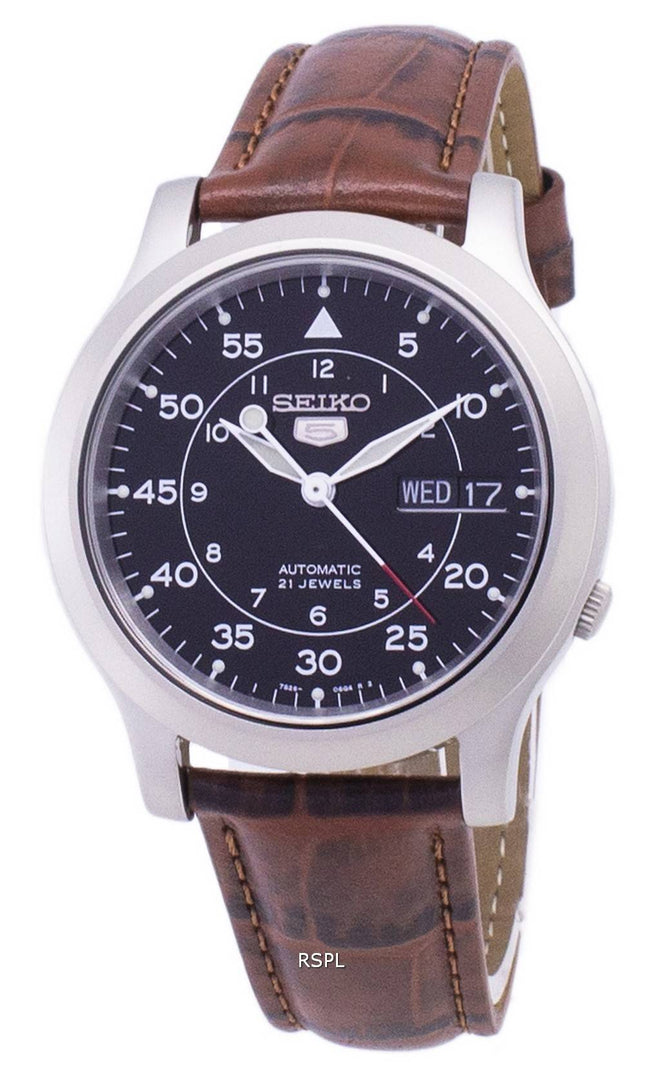 Seiko 5 militärische SNK809K2-SS2 automatische braun Leder Armband Herrenuhr