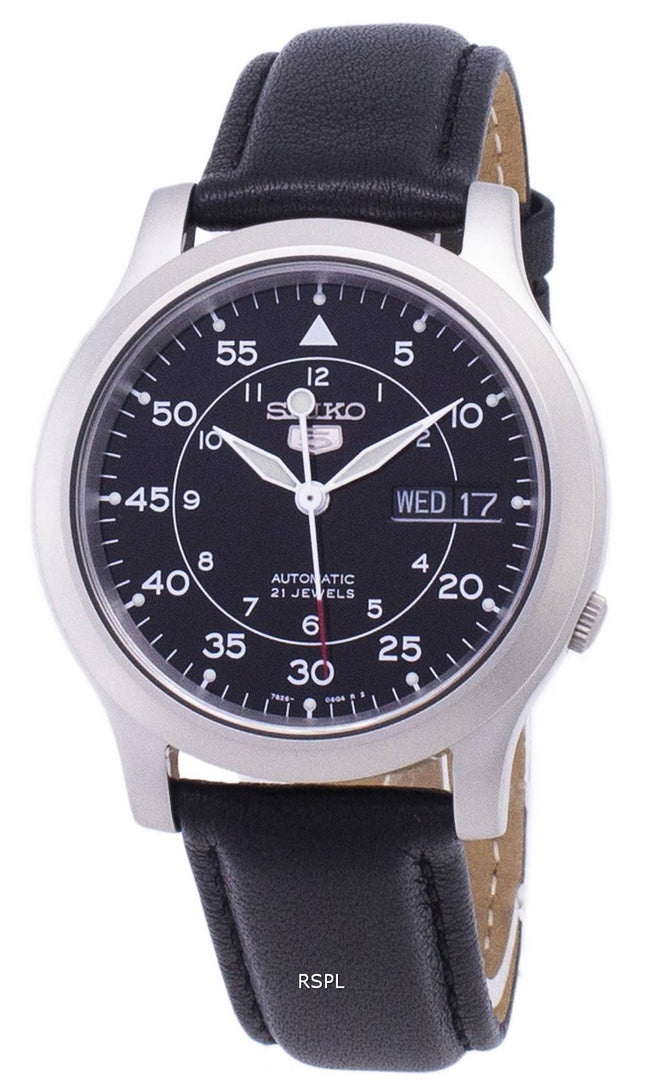 Seiko 5 militärische SNK809K2-SS3 automatische schwarzes Leder Armband Herrenuhr