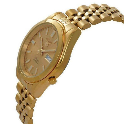 Seiko 5 goldfarbener Edelstahl, goldenes Zifferblatt, automatische 21-Juwelen-Herrenuhr SNKF90J1