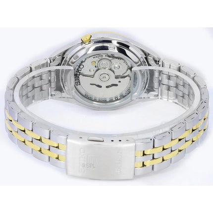Seiko 5 Two Tone Edelstahl weißes arabisches Zifferblatt Automatik SNKL24 SNKL24J1 SNKL24J Herrenuhr