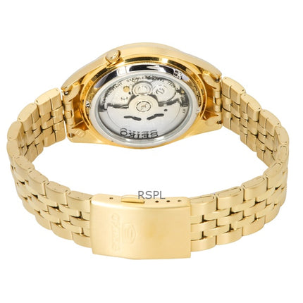 Seiko 5 Automatik-Herrenuhr SNKL26K1 aus goldfarbenem Edelstahl mit weißem Zifferblatt und 21 Juwelen