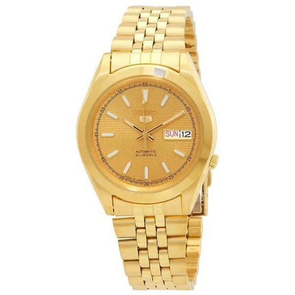 Seiko 5 Automatik-Herrenuhr SNXC34J5 aus goldfarbenem Edelstahl mit goldenem Zifferblatt und 21 Juwelen
