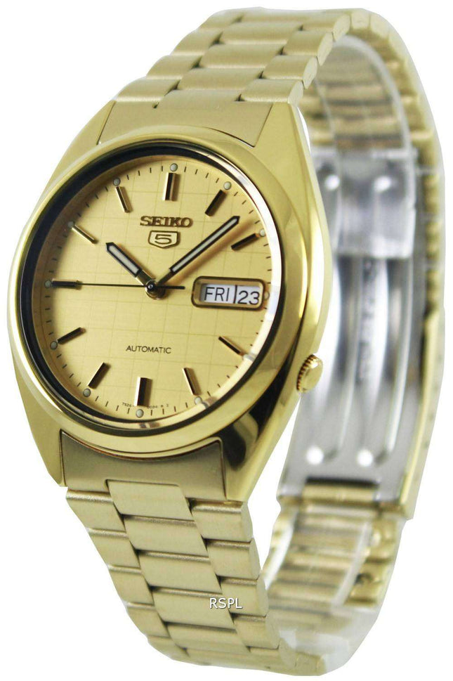 Generalüberholte Seiko 5 Automatik Herrenuhr mit goldenem Zifferblatt, Modell SNXL72K1/SNXL72K