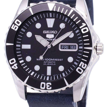 Generalüberholte Seiko 5 Sports SNZF17K1-var-LS15 Automatik-Herrenuhr mit dunkelblauem Lederarmband
