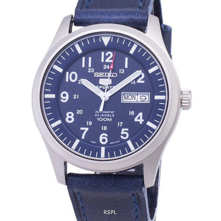Seiko 5 Sports SNZG11K1-var-LS13 automatische dunkel blau Leder Armband Herrenuhr