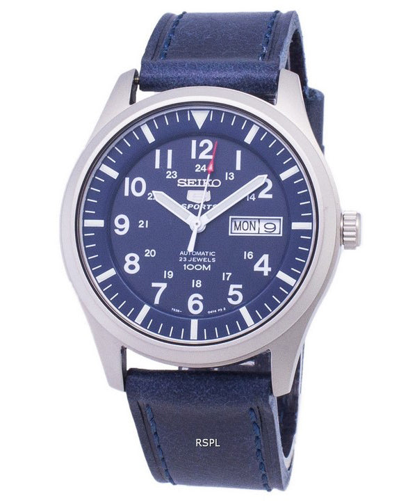 Seiko 5 Sports SNZG11K1-var-LS13 automatische dunkel blau Leder Armband Herrenuhr