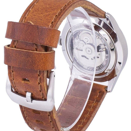 Generalüberholte Seiko 5 Sports Automatik Herrenuhr mit braunem Lederarmband, Modell SNZG15K1-var-LS9, wasserdicht bis 100 m