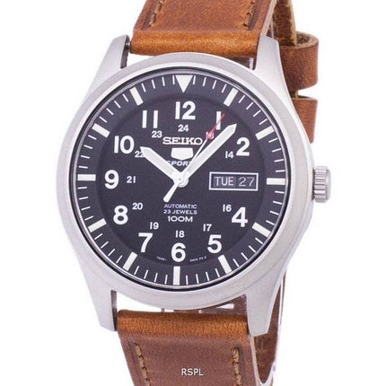 Generalüberholte Seiko 5 Sports Automatik Herrenuhr mit braunem Lederarmband, Modell SNZG15K1-var-LS9, wasserdicht bis 100 m