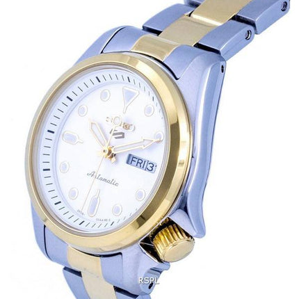 Generalüberholte Seiko 5 Sports Zweifarbige Edelstahluhr mit weißem Zifferblatt, Automatik, Modell SRE004, SRE004K1, SRE004K, wasserdicht bis 100 m, Damenuhr