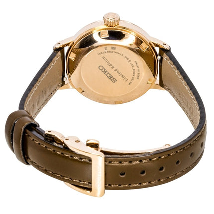 Seiko Presage Cocktail Limited Edition Damenuhr mit Lederarmband, roségoldenem Zifferblatt und Automatikwerk, Modell SRE014J1