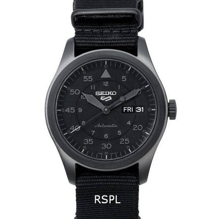 Generalüberholte Seiko 5 Sports Stealth Herrenuhr mit Nylonarmband, schwarzem Zifferblatt, Automatikwerk, Modell SRPJ11, SRPJ11K1, SRPJ11K, wasserdicht bis 100 m