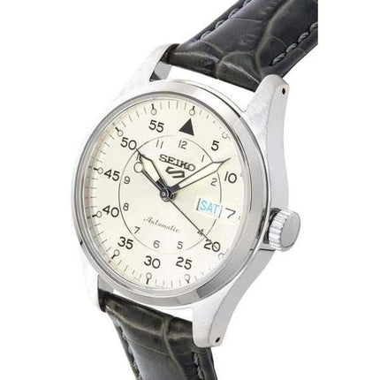 Generalüberholte Seiko 5 Sports GMT Champagner Fliegeruhr im Anzugstil mit Lederarmband, Automatik, SRPJ87K1, 100 m Wasserdichtigkeit, Herrenuhr