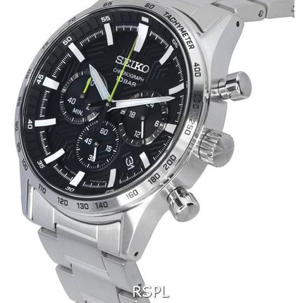 Generalüberholte Seiko Urban Sports Chronograph Herrenuhr mit schwarzem Zifferblatt, Quarzwerk, Modell SSB413, SSB413P1, SSB413P, wasserdicht bis 100 m