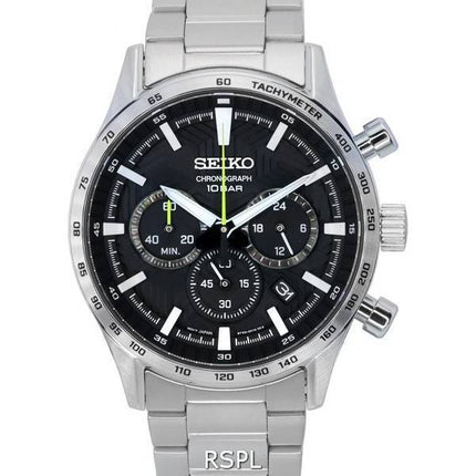 Generalüberholte Seiko Urban Sports Chronograph Herrenuhr mit schwarzem Zifferblatt, Quarzwerk, Modell SSB413, SSB413P1, SSB413P, wasserdicht bis 100 m