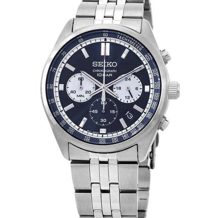 Seiko Discover More Chronograph Edelstahl blaues Zifferblatt Quarz SSB427P1 100M Herrenuhr