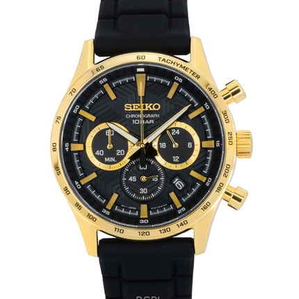 Seiko Sport Chronograph Silikonarmband Schwarzes Zifferblatt Quarz SSB446P1 100M Herrenuhr