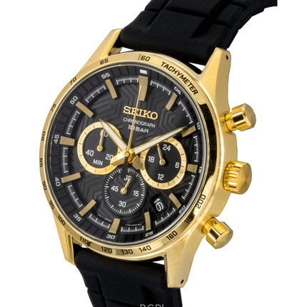 Seiko Sport Chronograph Silikonarmband Schwarzes Zifferblatt Quarz SSB446P1 100M Herrenuhr
