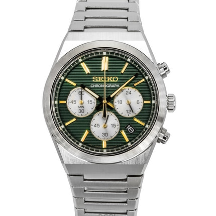 Seiko Sport Chronograph Edelstahl Grünes Zifferblatt Quarz SSB461P1 100M Herrenuhr