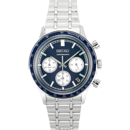 Seiko Chronograph Edelstahl Blaues Zifferblatt Quarz SSB477P1 Herrenuhr