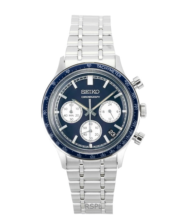 Seiko Chronograph Edelstahl Blaues Zifferblatt Quarz SSB477P1 Herrenuhr